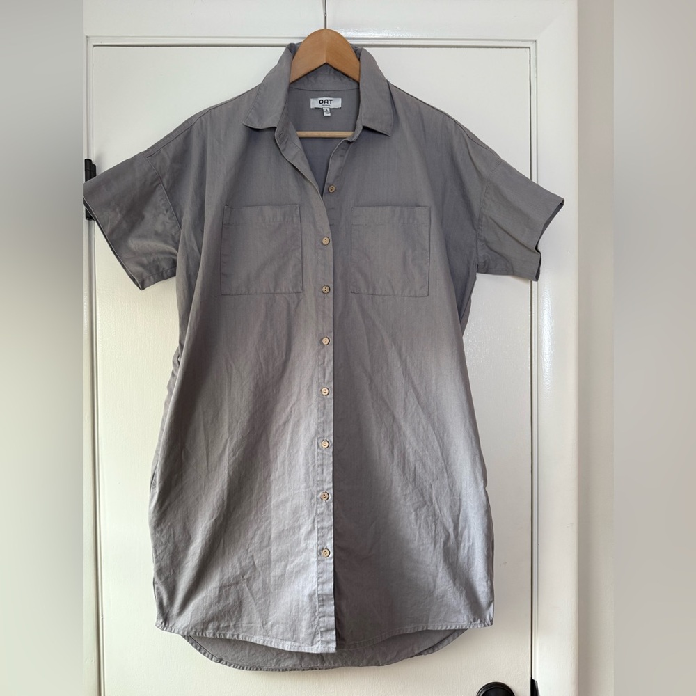 Oat New York Short-Sleeve Shirt Dress in Gray